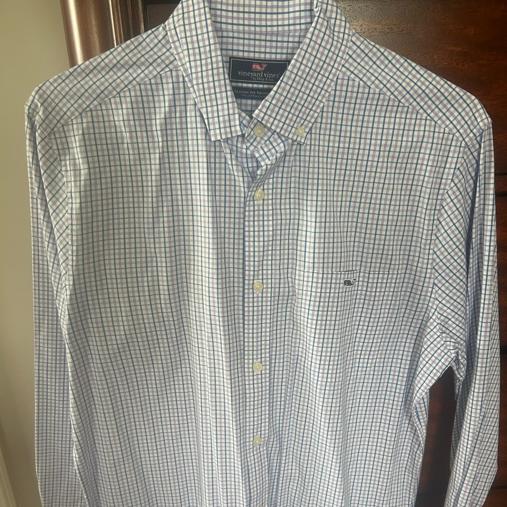 Vineyard Vines Blue and Pink Plaid Shirt